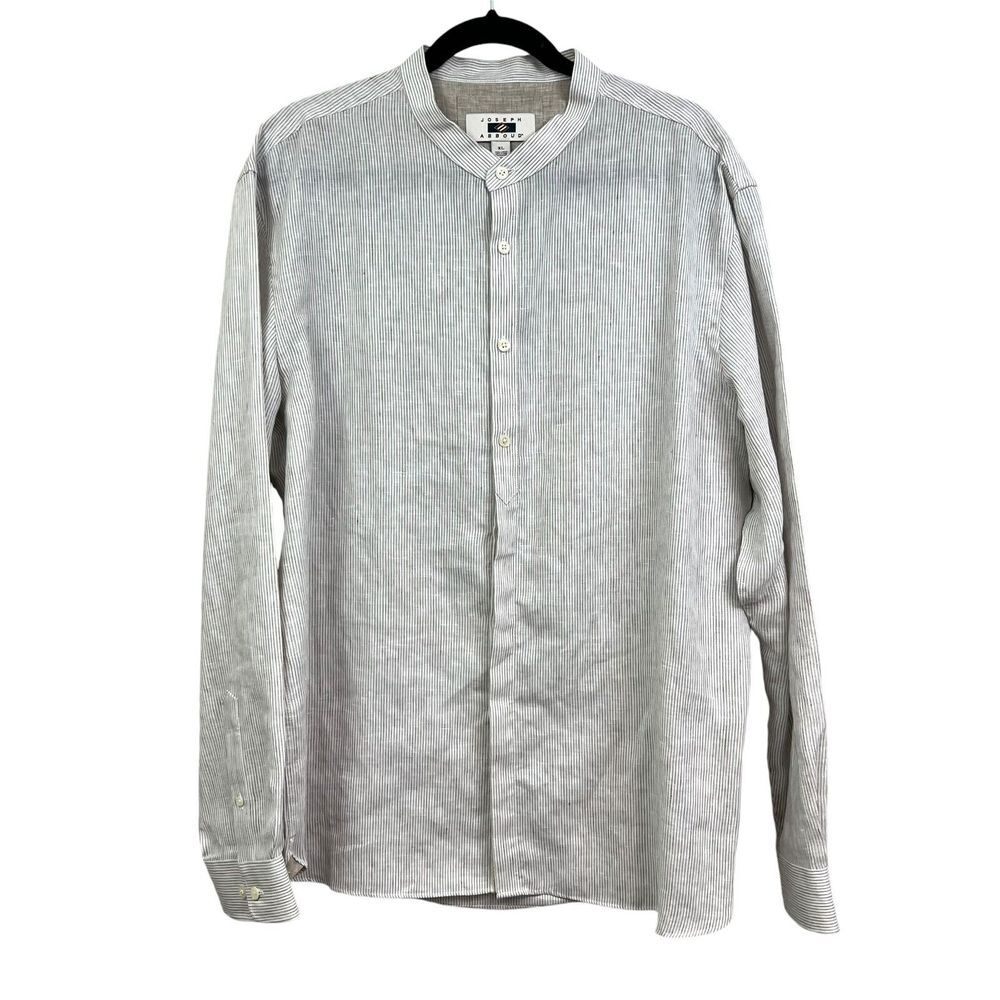 Joseph Abboud Mens Linen Blend Shirt Stripe Collarless Button Beige White Sz XL*